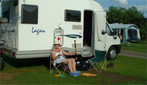 Christine back at the campsite in Poolewe